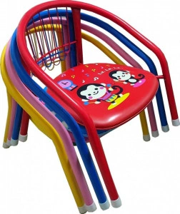 Set 4 scaune metalice pentru copii Novokids™ Little chair , Sezut moale cu sunete, Pentru interior si exterior, Dimensiuni 36x36x34 cm , Vopsea lucioasa, Multicolor