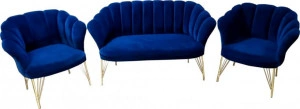 Set Canapea cu 2 fotolii HouseXL™ Luxury Sofa Trio Set, Pentru casa si birou, Design modern, Dimensiuni 120X50X80 cm, Textura catifelata, Umplutura din spuma, Albastru