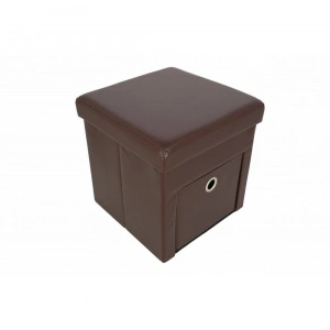 Taburet cu cutie de depozitare si sertar HouseXL™ 6100, Dimensiuni 38X38X38cm, Max 150 kg, Capac moale din piele ecologica, Maron