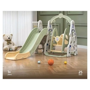 Tobogan 3 in 1 Pentru Copii NOVOKIDS™ Wonder Space Slide, Cu Leagan, Pentru Interior si Exterior, 187 centimetri panta alunecare, Maxim 25 Kg, Cos de baschet inclus, Multicolor - Img 2