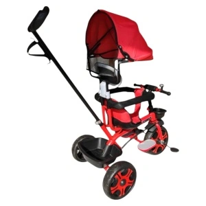Tricicleta cu copertina detasabila NOVOKIDS™ My first Trike, Roti din spuma cauciucata, Maner de ghidaj pentru parinti, Cadru metalic, Dimensiuni 100X45X90 cm, Rosu - Img 3