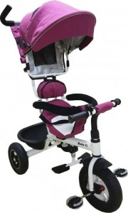 Tricicleta-cu-copertina-NOVOKIDS-Baby-C-roti-din-cauciuc-frana-si-maner-pentru-parinti-cadru-metalic-Mov