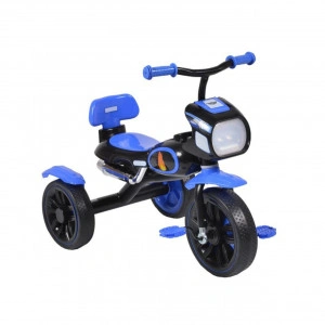 Tricicleta cu pedale NOVOKIDS™ Eagle Trike , Cu melodii si lumini, Carena, Max 25 kg, Roti din cauciuc EVA, Cadru metalic, Far luminos, Albastru