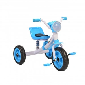 Tricicleta cu pedale NOVOKIDS™ Felix Trike ,Cu melodii si lumini, Max 20 kg, Suspensie spate, Roti din cauciuc EVA, Cadru metalic, Albastru