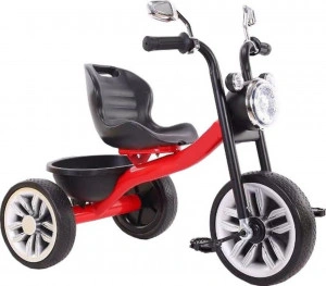 Tricicleta cu pedale NOVOKIDS™ My First Chopper Trike, Cu melodii si lumini, Max 30 kg, Roti din spuma cauciucata EVA, Cadru metalic, Model motocicleta, Rosu