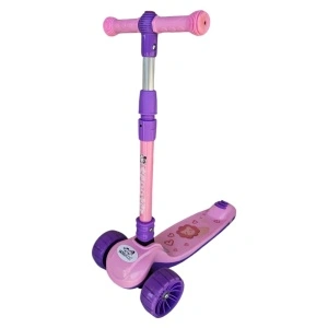 Trotineta copii cu roti luminoase din silicon NOVOKIDS™ Mini Scooter 8150, Cu melodii si lumini, 3 roti, Pliabila, Maner reglabil pe inaltime, Maxim 50 kg, Design modern, Roz cu Mov
