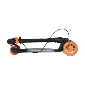 Trotineta copii cu roti luminoase din silicon NOVOKIDS™ Toy Cube, Cu melodii si lumini, 3 roti, Pliabila, Maner reglabil pe inaltime, Max 50 kg, Sistem frana Easy Break, Far luminos in fata, Design modern, Negru cu Portocaliu - Img 5