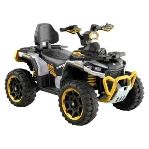 ATV Electric cu acumulator pentru copii NOVOKIDS™ MonsterQuad PRO , Cu melodii si lumini, Lungime 113 cm, 3-8 ani , Max 35 kg , Roti EVA, 12V, 4 motoare, Galben cu Negru