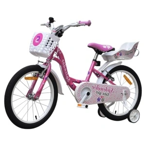 Bicicleta pentru copii NOVOKIDS™ Splend'Or Boom PRO Edition, Cu cosulet pentru papusi, Roti 18" inch, Maxim 50 kg, Cadru din otel, Roti ajutatoare detasabile, Ghidon reglabil pe inaltime, Roz - Img 2