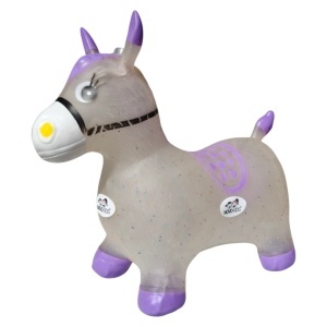 Calut de sarit gonflabil NOVOKIDS™ Jumping Donkey, Cu sunete si lumini, Dimensiuni 55X50X25 cm, Pentru interior si exterior, Max 50 kg, Mov Gri