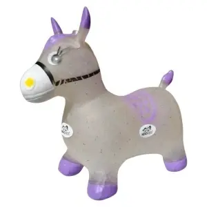 Calut de sarit gonflabil NOVOKIDS™ Jumping Donkey, Cu sunete si lumini, Dimensiuni 55X50X25 cm, Pentru interior si exterior, Max 50 kg, Mov Gri