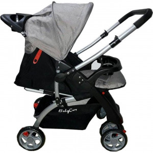 Carucior-nou-nascuti-2-in-1-BABY-CARE-PRO-C18-Maner-reversibil-Spatar-reglabil-in-3-trepte-Amortizoare-Frana-picior-Pliabil-GRI