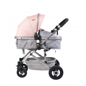 Carucior nou nascuti 2 in 1 NOVOKIDS™ Ciarra Silver PRO , Cu geanta bebe, Cadru Aluminiu , Amortizoare, Roti din cauciuc plin AVE, Landou, Modul sport, Spatar reglabil 3 trepte, Roz cu Gri