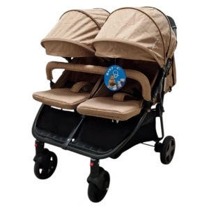 Carucior nou nascuti 2 in 1 pentru gemeni BABY CARE™ PRO P798, Cadru aluminiu, Spatar reglabil in 5 trepte, Amortizoare, Frana picior, Pliabil, Maron Gold