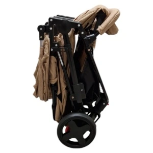 Carucior nou nascuti 2 in 1 pentru gemeni BABY CARE™ PRO P798, Cadru aluminiu, Spatar reglabil in 5 trepte, Amortizoare, Frana picior, Pliabil, Maron Gold - Img 5