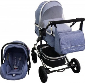Carucior nou nascuti 3 in 1 Baby Care™ PRO 531, Cu geanta bebe, Cadru Aluminiu , Amortizoare, Roti din cauciuc plin AVE, Landou, Scoica auto, Spatar reglabil 3 trepte, Plasa insecte, Albastru Jeans