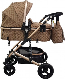 Carucior-nou-nascuti-3-in-1-Baby-Care-PRO-531-Cu-geanta-bebe-Cadru-Aluminiu-Gold-Amortizoare-Roti-din-cauciuc-plin-AVE-Landou-Scoica-auto-Spatar-reglabil-3-trepte-Plasa-insecte-Beige-cu-imprimeu-Maron_4