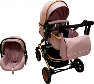 Carucior-nou-nascuti-3-in-1-Baby-Care-PRO-531-Cu-geanta-Bebe-inclusa-Cadru-Aluminiu-Gold-Amortizoare-Roti-din-cauciuc-plin-AVE-Landou-Scoica-auto-Spatar-reglabil-3-trepte-Plasa-insecte-Gri