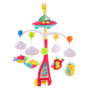 Carusel Patut Bebelusi Muzical cu Telecomanda NOVOKIDS™ Dream World, Cu Proiectie Tavan, Miscari Circulare Lente, Volum Reglabil, Avioane