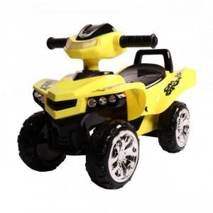 Masinuta cu Functie de Trotineta Fara Pedale Pentru Copii NOVOKIDS™ ATV No Fear Rider, Maxim 25 Kg, Cu Melodii, Sezut comfortabil, Galben cu Negru