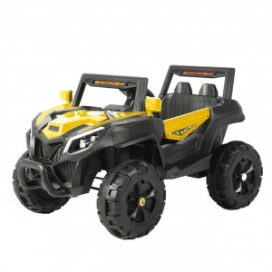 Masinuta Electrica cu acumulator pentru copii NOVOKIDS™ Atlantis Buggy UTV , 2 locuri, Cu faruri luminoase, Telecomanda, 3-8 ani , max 35 kg , 12V, Mp3/USB, Model Offroad, Galben cu Negru