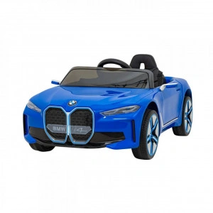 Masinuta Electrica cu acumulator pentru copii NOVOKIDS™ BMW I4, Cu telecomanda, Roti din Cauciuc EVA, Max 30 kg , Usi cu deschidere , 3 Viteze, Lungime 116 cm, Albastru