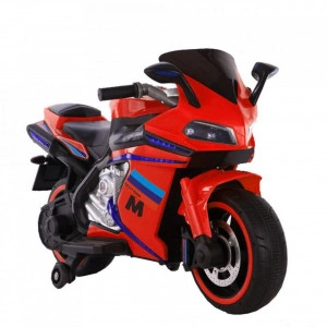 Motocicleta Electrica cu Acumulator Pentru Copii NOVOKIDS™ Sport Premium Motor, 12 Volti, 3-6 ani, max 30 kg, Cu Melodii si Lumini Frontale, Roti ajutatoare, Rosu