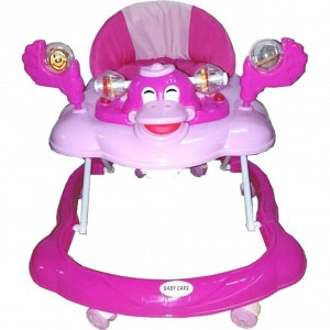 Premergator Reglabil in 3 Trepte Baby Care™ , Ratusca, Pliabil, 8 Roti,Cu Melodii, Roz