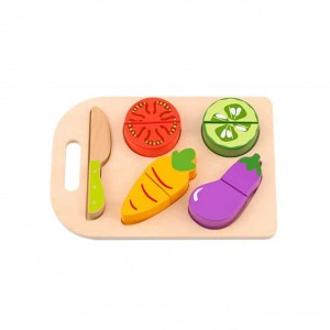Puzzle 3D din lemn masiv NOVOKIDS™ Wooden Vegetable Cutter, 10 piese, Cu legume taiate, Materiale Eco, Multicolor