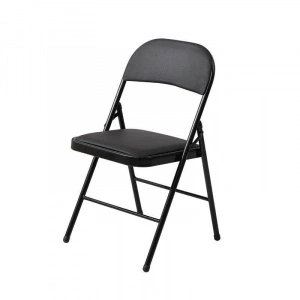 Scaun pliabil pentru living, bucatarie si camping HouseXL™ Black Folding Chair 2900, Dimensiuni 46X47X98 cm, Sezut moale, Design ergonomic, Picioare metalice, Negru