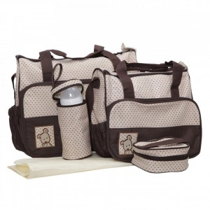 Set 3 genti bebe NOVOKIDS™ Mastella atasabile la carucior, Capacitate mare, Geanta termos pentru biberoane inclusa, dimensiune 39X35X10 cm, Maron Crem