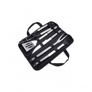 Set 5 ustensile gratar din inox HouseXL BBQ, Cu geanta transport inclusa, Cleste, Spatula, Furculita, Cutit si Perie gratar