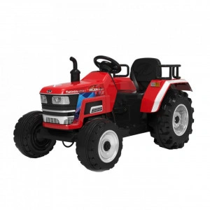 Tractor Electric XXL cu acumulator pentru copii NOVOKIDS™ Mahindra 6075 PST , telecomanda parinti inclusa, Melodii si USB , 3-8 ani , Baterie12V, 2 Viteze, lungime 140 cm, faruri , Rosu