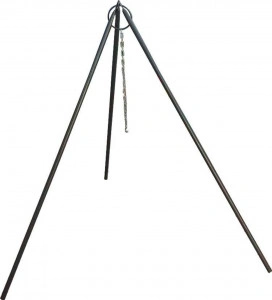 Trepied traditional din fier cu lant si carlig HouseXL, pentru ceaun, tuci, teava 16 mm, reglabil pe inaltime, greutate max. suportata 100 kg, 150 cm