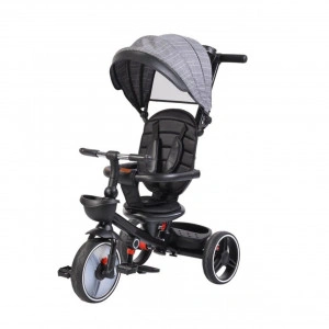 Tricicleta pliabila cu copertina NOVOKIDS™ Classico Trike , Pedale si maner pentru parinti, Scaun reversibil cu rotire 360 grade , Functie Free Wheel, Cadru metalic, Gri
