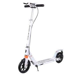 Trotineta din aluminiu cu frana pe disc NOVOKIDS™ Plexus EVO PRO, Maxim 100 kg, Frana si suspensie duble, Diametru roata 200 mm, Alb