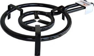 Arzator profesional (pirostrie) din aliaj HouseXL® Pallero, Pentru restaurante, plite si cazane de tuica, 2 robineti, 2 arzatoare, GPL, Putere max 13.9 kw, Diametru 40 cm, Negru