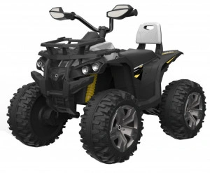 ATV Electric cu acumulator pentru copii NOVOKIDS™ Majestic Quad PRO, Cu melodii si lumini, Lungime 103 cm, Max 30 kg, 12V, 2 motoare, Negru cu Alb