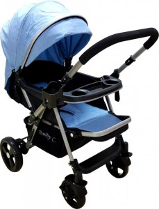 Carucior-nou-nascuti-2-in-1-BABY-CARE-PRO-511-Cadru-aluminiu-Maner-reversibil-Spatar-reglabil-5-trepte-Amortizoare-Frana-picior-Albastru