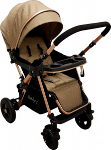 Carucior-nou-nascuti-2-in-1-BABY-CARE-PRO-511-Cadru-aluminiu-Maner-reversibil-Spatar-reglabil-in-5-trepte-Amortizoare-Plasa-insecte-Frana-picior-Pliabil-Maron_2