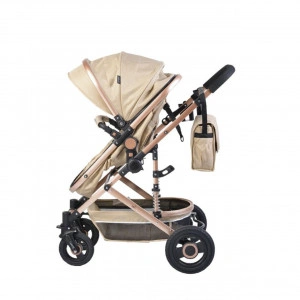 Carucior-nou-nascuti-2-in-1-NOVOKIDS-Ciarra-Gold-PRO-Cu-geanta-bebe-Cadru-Aluminiu-Amortizoare-Roti-din-cauciuc-plin-AVE-Landou-Modul-sport-Spatar-reglabil-3-trepte-Crem