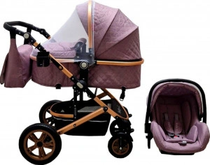 Carucior nou nascuti 3 in 1 Baby Care™ PRO 530, Cu geanta bebe, Cadru Aluminiu , Amortizoare, Roti din cauciuc plin AVE, Landou, Scoica auto, Spatar reglabil 3 trepte, Plasa insecte, Mov Deschis