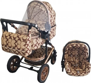 Carucior-nou-nascuti-3-in-1-Baby-Care-PRO-530-Cu-geanta-bebe-Cadru-Aluminiu-Gold-Amortizoare-Roti-din-cauciuc-plin-AVE-Landou-Scoica-auto-Spatar-reglabil-3-trepte-Plasa-insecte-Crem-cu-Imprimeu-Oval