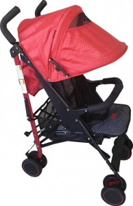 Carucior-sport-tip-umbrela-Baby-Care-PRO-803B-Spatar-reglabil-in-7-trepte-Pozitie-somn-Amortizoare-Frana-picior-Pliabil-Rosu-cu-Imprimeu
