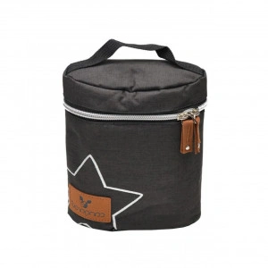 Geanta termica pentru biberoane NOVOKIDS™ Charlie Thermo Bag , Capacitate 2 biberoane, Inchidere cu fermoar, Material izolator termic, Negru Denim