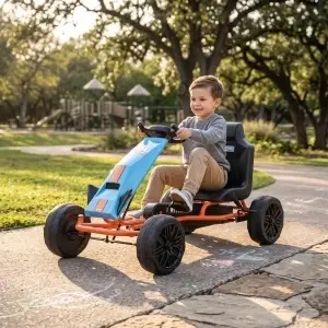 Kart cu pedale pentru copii NOVOKIDS GoKart cu roti EVA si frana de culoare Albastru