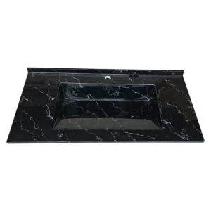Lavoar(chiuveta) de baie din compozit si marmura HouseXL LuxMarble, dimensiune 100x47, culoare negru cu insertii marmura alba