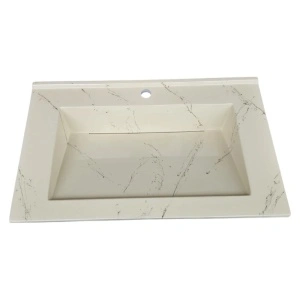 Lavoar(chiuveta) de baie din compozit si marmura HouseXL LuxMarble, dimensiune 71x47, culoare crem cu insertii marmura auriu