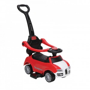 Masinuta copii si bebe NOVOKIDS™ Classico Rider 2 in 1 , Cu melodii si sunete, Maner de impins pentru parinti detasabil, Functie trotineta fara pedale, Pentru interior si exterior, Rosu