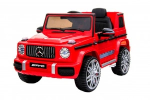 Masinuta Electrica cu acumulator pentru copii NOVOKIDS™ Mercedes G63 AMG , Roti din Cauciuc EVA, Melodii si USB , 3-8 ani , usi cu deschidere , Baterie12V, 2 Viteze, lungime 120 cm, 2 motoare 550 W, Rosu